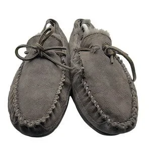 LL Bean Wicked Good Moccasin Mens 11M Slippers Grey Suede Shearling Lined 264593 L.L.Bean 264593 Men main image 4